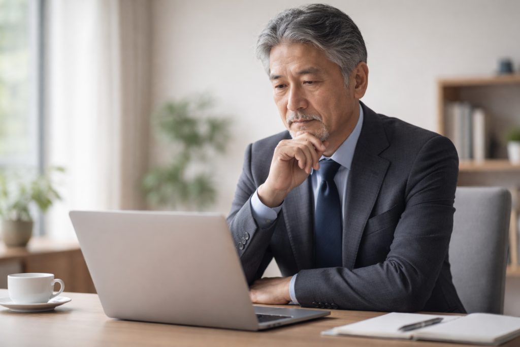 落ち着いたオフィスでのビジネスマン